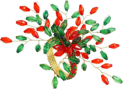 ITOS365 Handcrafted Beaded Napkin Rings Set of 6 – Red & Green Crystal Flower - Image 2