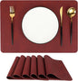 Red Reversible Faux Leather Placemats – Set of 6 Waterproof, Heat-Resistant & Easy-to-Clean Table Mats for Modern Dining