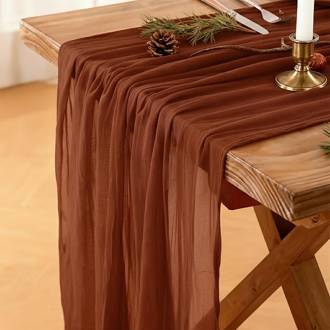Cheesecloth Table Runner, 120 Inch 10 FT, Terracotta | 1 Pack, 35x120 Inches by Mkobon