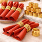 Shiny Gold Napkin Rings Set of 12, Greek Key Round, Modern Cuff Design by Homewear