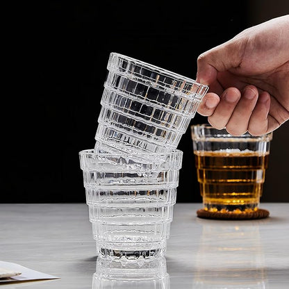 Vintage Drinking Glasses Set of 6, 8 oz Brick-Shaped Glass Cups, Mojito Glass Cups Stackable Water Tumbler, for Beer, Cocktail, Whiskey, Juice & Mixed Drinks.