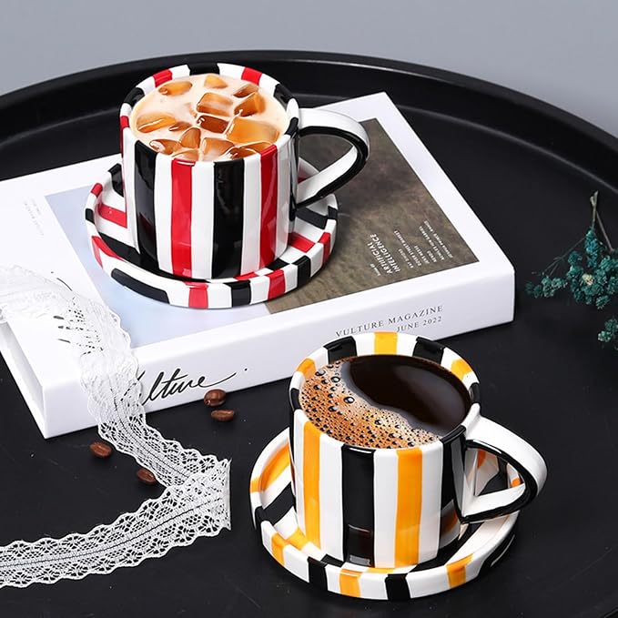 Espresso Cups Ceramic Coffee Mug Series European Striped Dot Coffee Cup And - Image 3