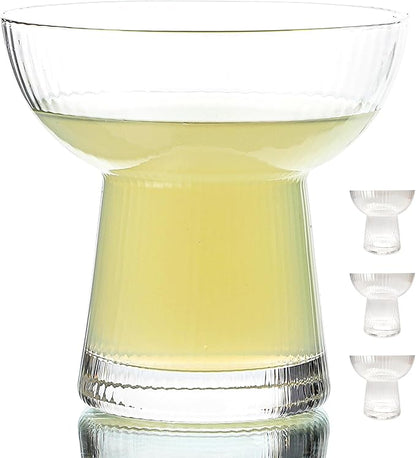 Lysenn Stemless Margarita Glasses Set of 4 - Elegant Vertical Stripes Cocktail Glasses – Premium Hand Blown Glassware for Martini and Mixed Drinks – 10 oz