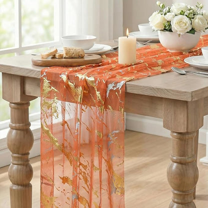 Artoid Mode Marble Pattern Orange Gauze Table Runner 10FT, Glitter Metallic - Image 5