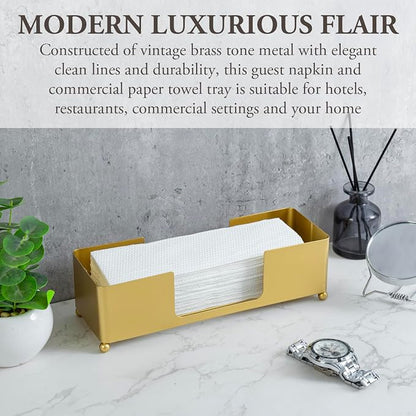 MyGift Brass Tone Metal Hand Towel Holder Countertop Dispenser Set of 2 | Fits - Image 2