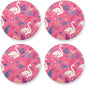 Pink and White Color Flamingo Illustration Round Drink Coaster Set of 4 Heat by KLL