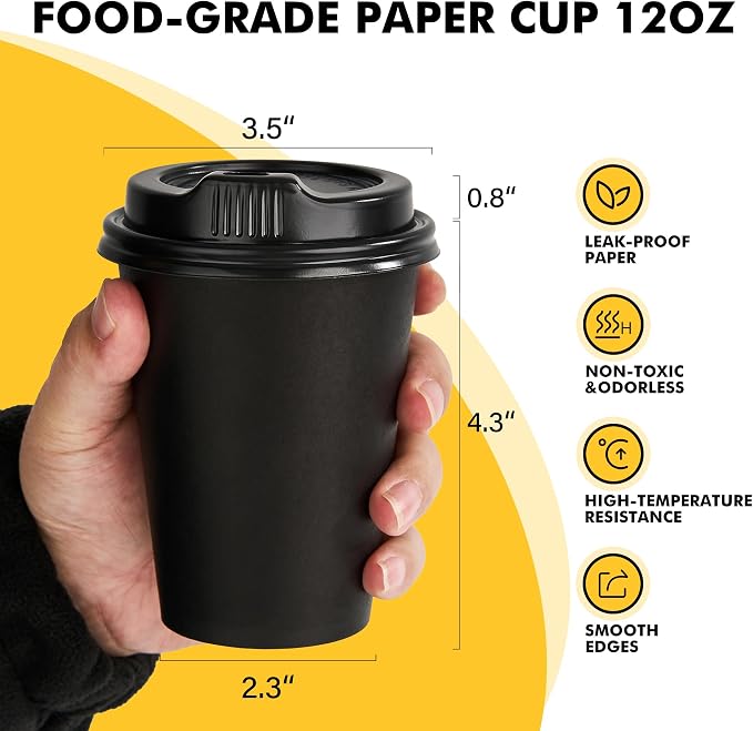RACETOP Coffee Cups with Lids 12 oz, 100 Pack Disposable To Go Cups, To-go - Image 2
