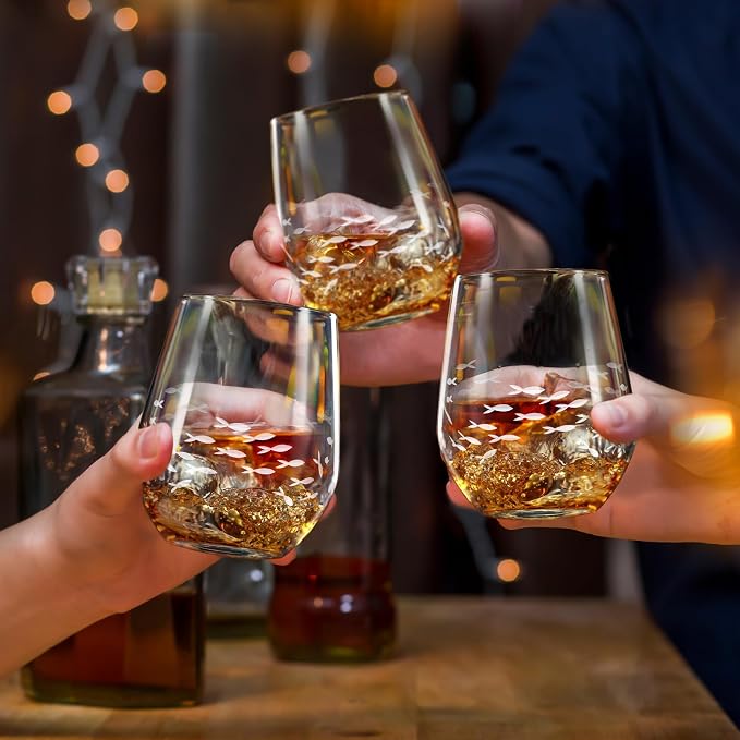 Joeyan Etched Stemless Wine Glasses, Hand Blown Drinking Glass Cups Wine Tumbler - Image 4
