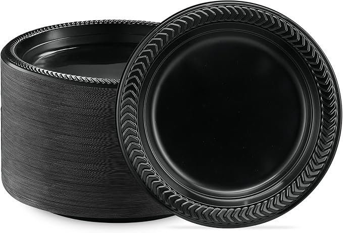 PLASTICPRO 400 PCS Black Plastic Plates Light Weight 7 Inch Plastic Dinner by PLASTICPRO