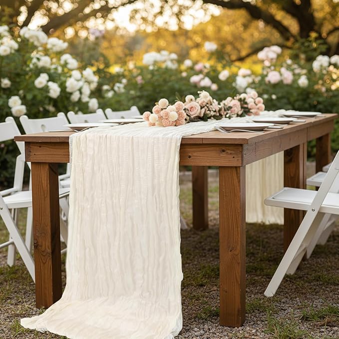 6 Pack Ivory White Cheesecloth Table Runner 120 Inch Boho Wedding Decor | - Image 8