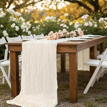 6 Pack Ivory White Cheesecloth Table Runner 120 Inch Boho Wedding Decor | - Image 8