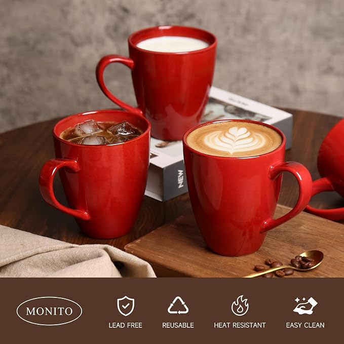 MONITO 17oz Ceramic Coffee Mugs Set of 6, Glossy Red Large Mugs - Image 3