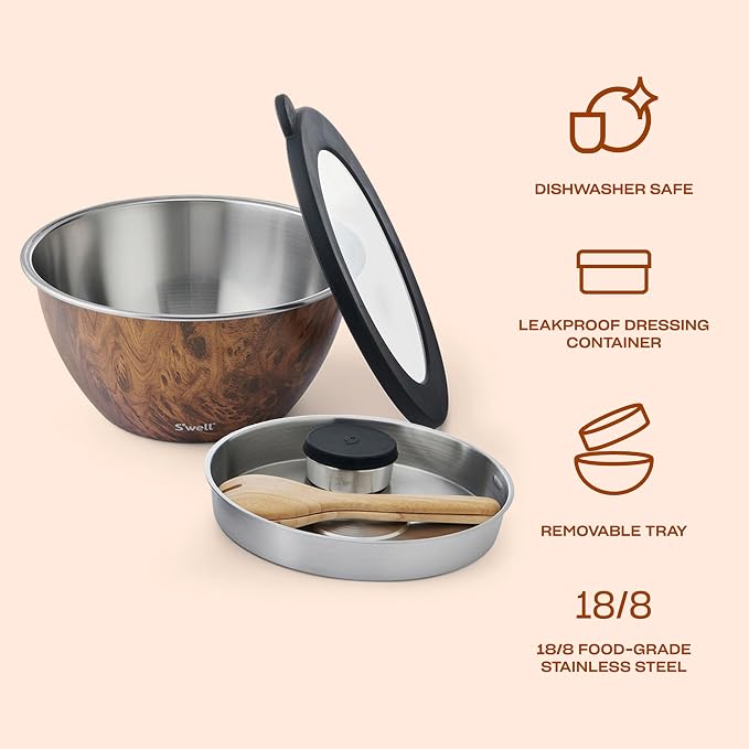 S'well Stainless Steel Salad Bowl Kit XL 184oz, Includes 5oz Canister - Image 4