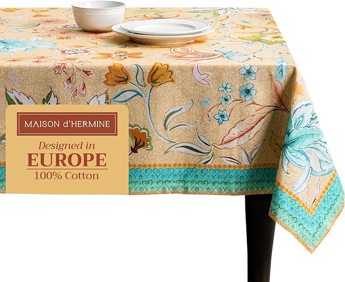 Maison d' Hermine Table Cloth Rectangle Table 100% Cotton 70 x 120 Inches Tablecloth Reusable Decorative for Dining Room Farmhouse Home Valentines Day Decorations Spring Summer - Luxury Loft - Peach