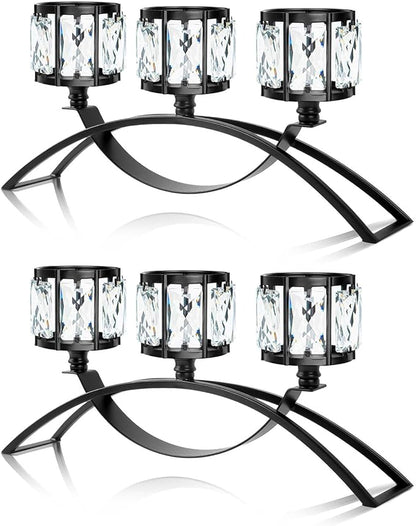 3 Arms Crystal Candle Holders, Arch Candlestick Table Candelabras Centerpieces for Wedding, Dinning Room, Cabinet Ornaments, Home Decoration， Gift (Black, 2 Pcs-3 Arm Arched)