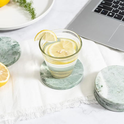 Green Marble Drink Coasters, Natural Stone Coasters - Set of 4, Elegant Home Decor