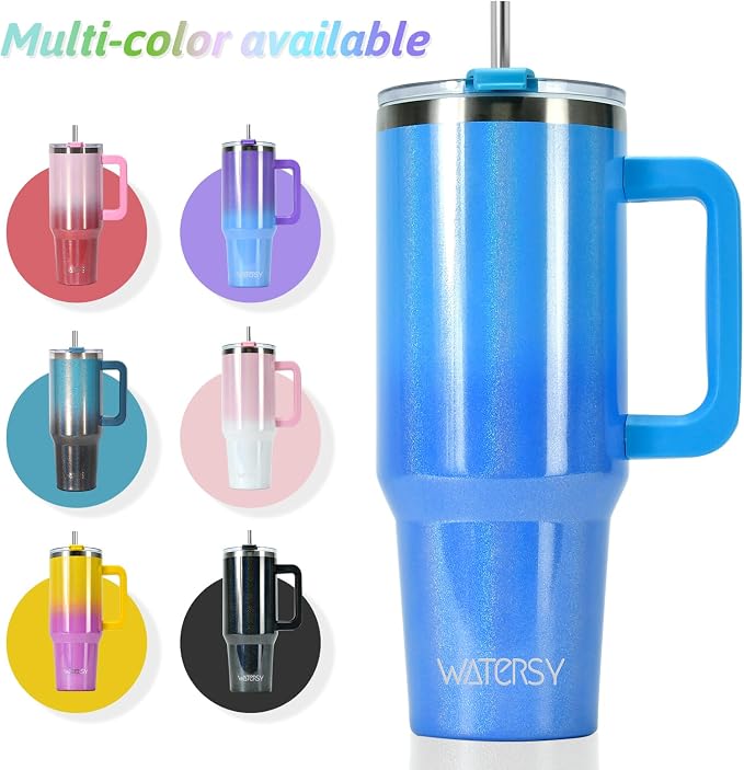 40 oz Shiny Tumbler with Handle and Straw, Stainless Steel Tumbler with Lid and - Image 6