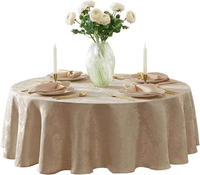 Newbridge Barcelona Luxury Damask Fabric Tablecloth, 108” Round, 100% Polyester by HomeBargainsPlus