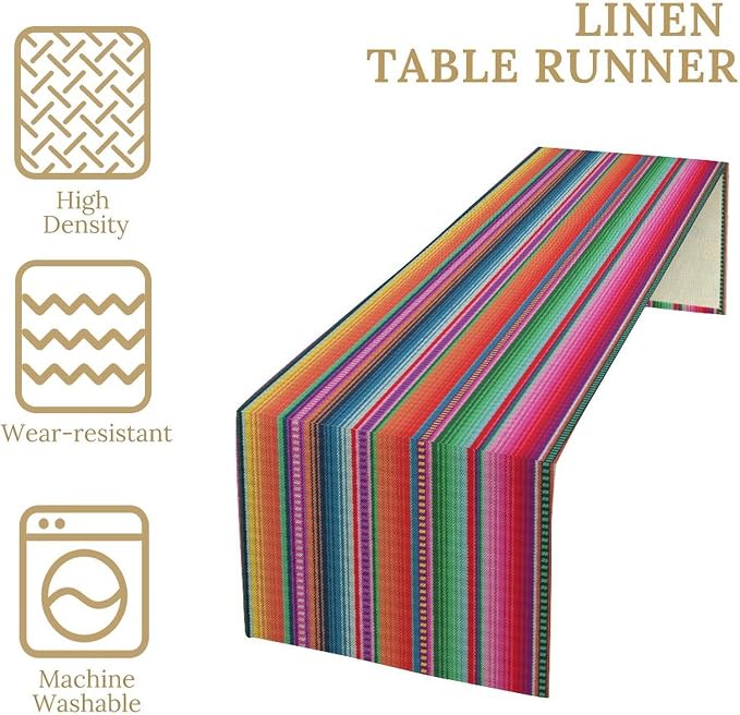 YCness Mexican Striped Table Runner Mexican Poncho Pattern Traditional National - Image 6