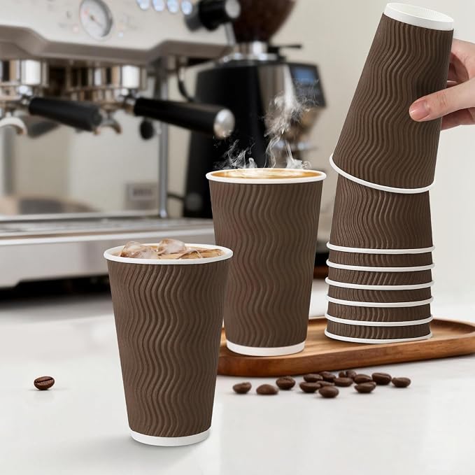 Clawsoff 90 Pack 16 oz Disposable Paper Coffee Cups Insulated Brown | - Image 5