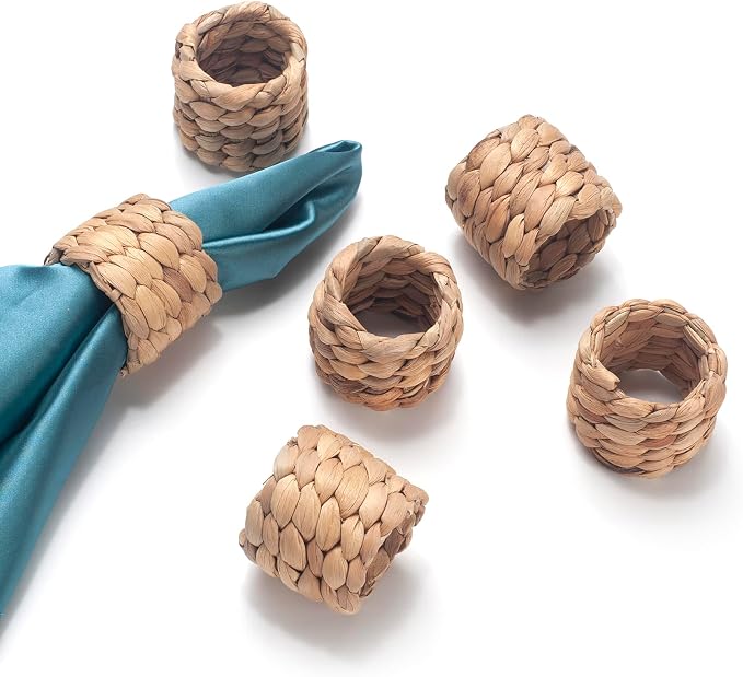 Napkin Rings Set of 24, Handmade Water Hyacinth Boho Napkin Rings, Rustic by YANGQIHOME