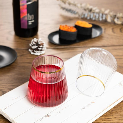 N9R 24PCS Plastic Wine Glasses Disposable, 14 oz Gold Rim Cocktail Spritz | - Image 6