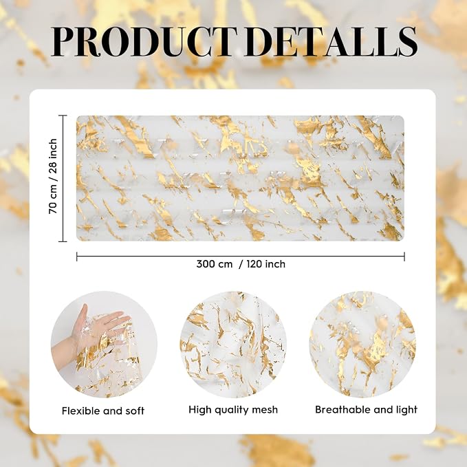 Artoid Mode Marble Pattern Beige Gauze Table Runner 10FT, Glitter Metallic Foil - Image 7