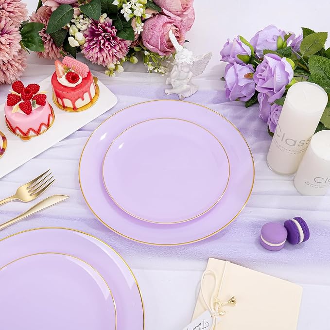 PULOTE 100PCS Purple Plastic Plates Disposable - Image 3