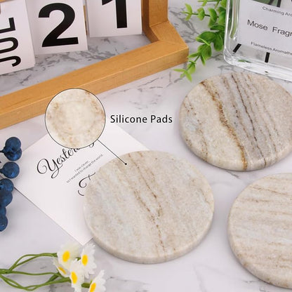 Natural Marble Coasters Set of 4, 4 inch Round, Viva Jade | Stone Coasters - Image 5