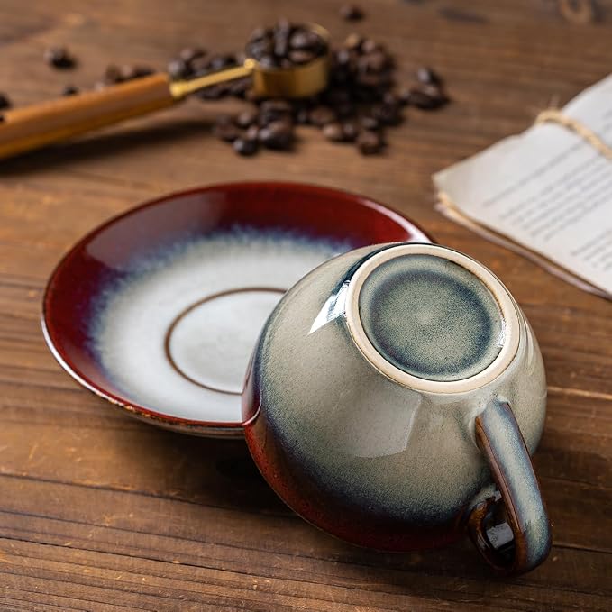 Porcelain Coffee Cup with Saucer Spoon Set, Vintage Design Ceramic Latte Art - Image 4