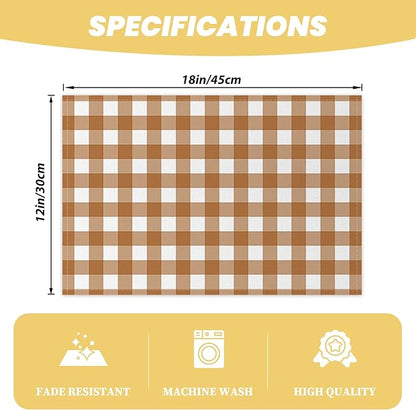 AOFOTO Brown Plaid Placemats Set of 4 for Dining Table Brown and White Checkered Place Mats Washable Rectangular Stripes Table Mats for Party Home Kitchen Restaurant Decor 12x18 Inch