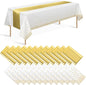 24 Pack White and Gold Tablecloth and Table Runner Set Party Decorations by Zachely