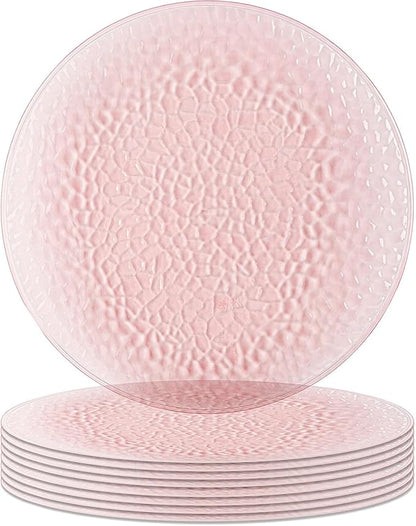 PARTY BARGAINS 13-Inch Charger Plates - 8 Pack, Hammered Pink, Heavy-Duty Disposable Chargers for Elegant Dining - Ideal for Weddings and Formal Events