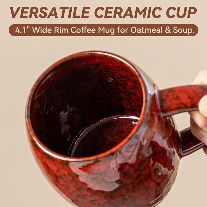 Crimson Magma Ceramic Coffee Mug - 21 oz Large Coffee Cup - Image 7