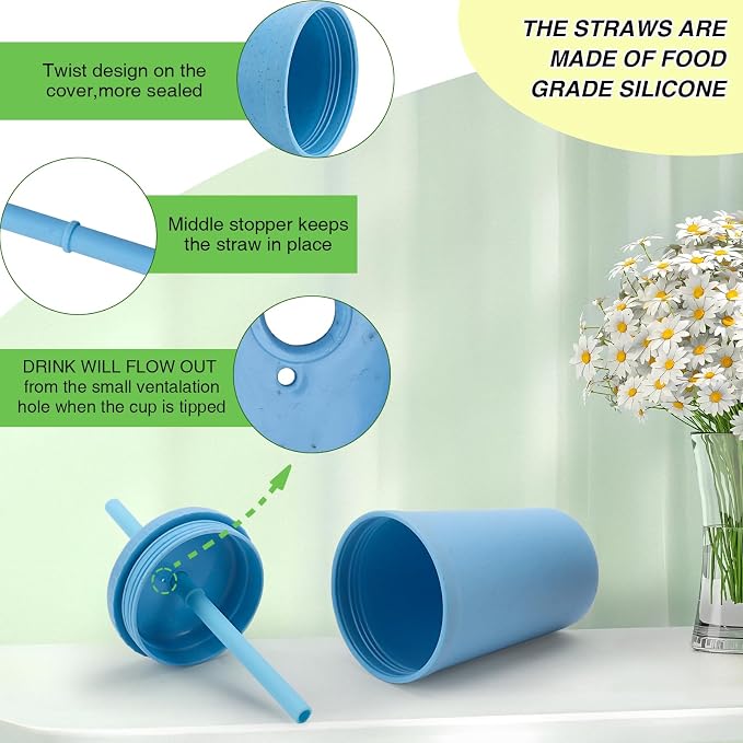 10 oz Wheat Straw Cups with Lids and Silicone Straws, Small Tumbler Straw Cups - Image 6