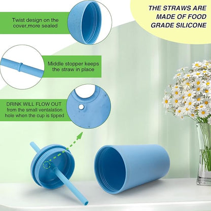 10 oz Wheat Straw Cups with Lids and Silicone Straws, Small Tumbler Straw Cups - Image 6