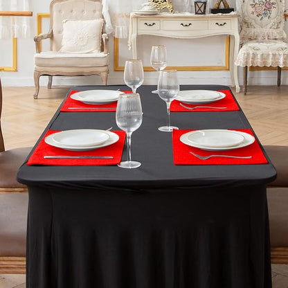 Linen Type Fabric Placemats Set of 4, Machine Washable, Heat Resistant, Wrinkle Free Thick Polyester Kitchen Place Mats for Dining Table (Red)
