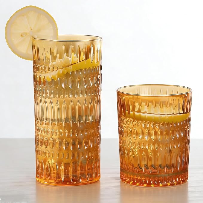Loivttvv Glassware Drinking Glasses Set of 8, 14 oz Highball Glasses & 10 oz by Loivttvv