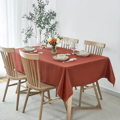 maxmill Weaved Texture Rectangular Tablecloth Water Resistance Spillproof Soft Fall Table Cloth for Dining Room, Thanksgiving Parties and Halloween Holiday Dinners, 60 x 108 Inch, Rustic Brick