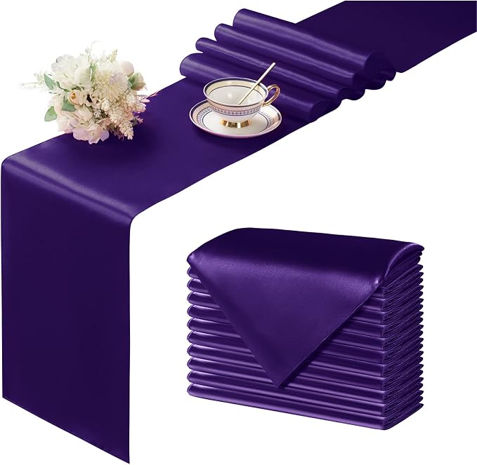 Manyshofu Dark Purple Satin Table Runner 12x108 by Manyshofu