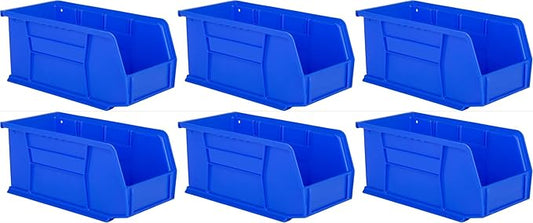 Hudson Exchange 11" x 5-1/2" x 5" (6 Pack) Plastic Stackable Storage Bin and Hanging Container, Blue