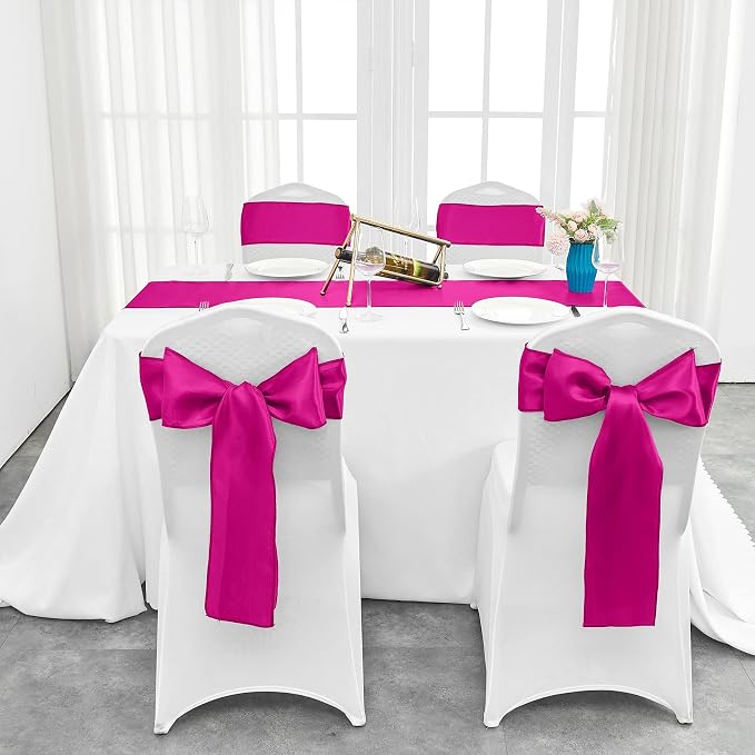 10-Pack Hot Pink Satin Table Runner 12 x 108 Inch Long Fuchsia Bright and - Image 4