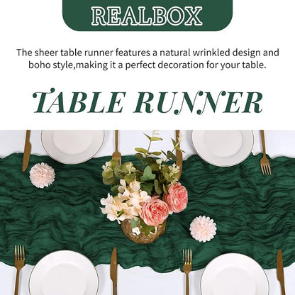 3 Pack Emerald Green Cheesecloth Table Runner 17x108 Inch Semi Sheer Boho Gauze - Image 4