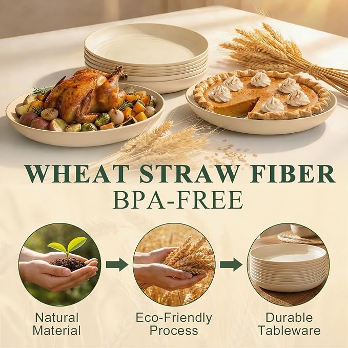 Large Dinner Plates Set for 8, Wheat Straw Plate 11 Inch, Unbreakable & - Image 3