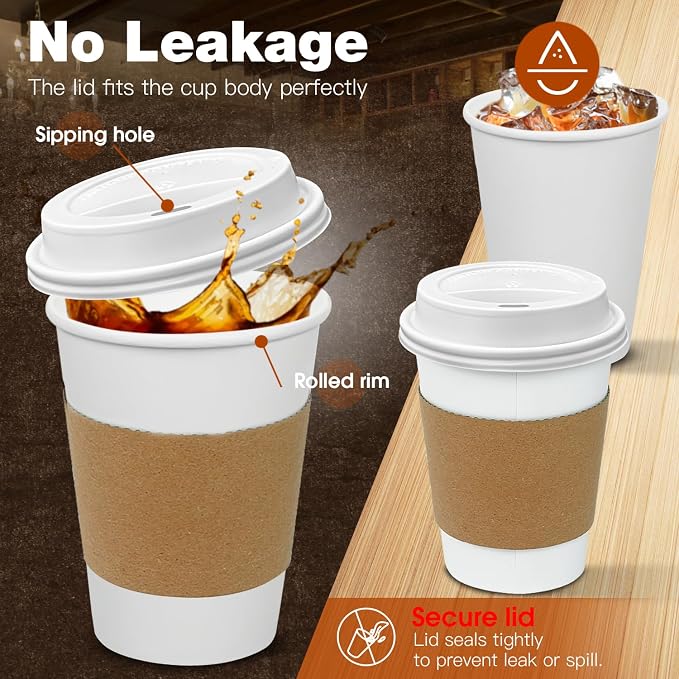 Ginkgo 100 Pack 12 oz Leak-Proof Coffee Cups - Image 2