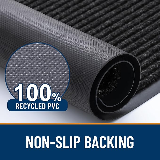 OLANLY Front Door Mat Indoor Outdoor Entrance, Waterproof Heavy Duty Doormat, Fade Resistant, Low Profile, Easy Clean Patio Porch Welcome Floor Mats for Entry, 47x34, Off-Black