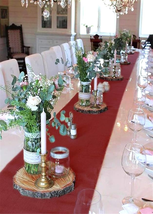 Burgundy Valentines Day Table Runner Burlap Table Cloth 2 Packs 12x84 Inch | - Image 9