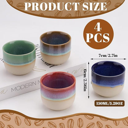 4 Pieces Handleless Porcelain Espresso Cups Set, 5 Oz Porcelain Espresso Mugs - Image 2
