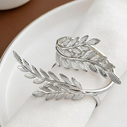 12pcs Silver Leaves Napkin Rings Set of 12, Leaf Shaped Metal Cloth Napkin - Image 4