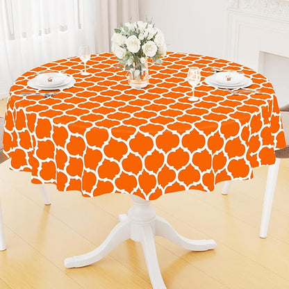 Smiry Round Plastic Table Cloth, Waterproof Vinyl Tablecloth with Flannel Backing for Round Tables, Wipeable & Spillproof for Dining, Camping, Indoor and Outdoor (60" Round, Bright Orange)
